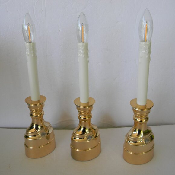 NEW  Bethlehem Lights (3) Premium Cordless Window Candles POLISHED BRASS - Picture 1 of 2
